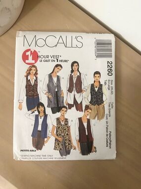 Vintage McCall’s 2260 Misses Unlined Vest Sewing Pattern Sizes 20–22